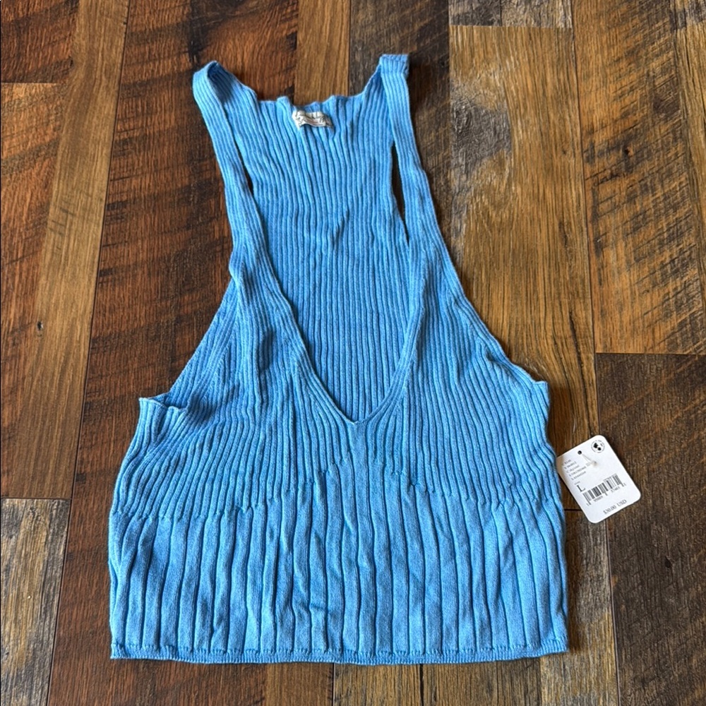 Free People Blue Ribbed Cut Out Tank